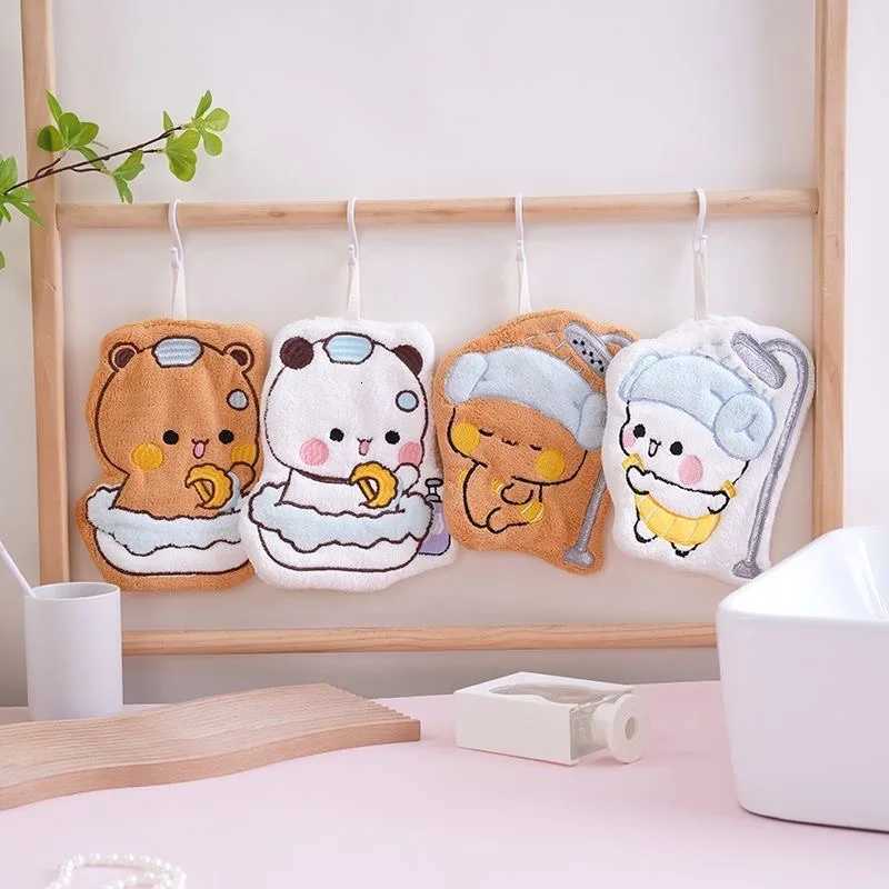 Cute Panda Bubu Dudu Cartoon Hand Towel Soft Bear Double Layer Thick Absorbent Coral Fleece Hanging Towel for Home and Travel C251210