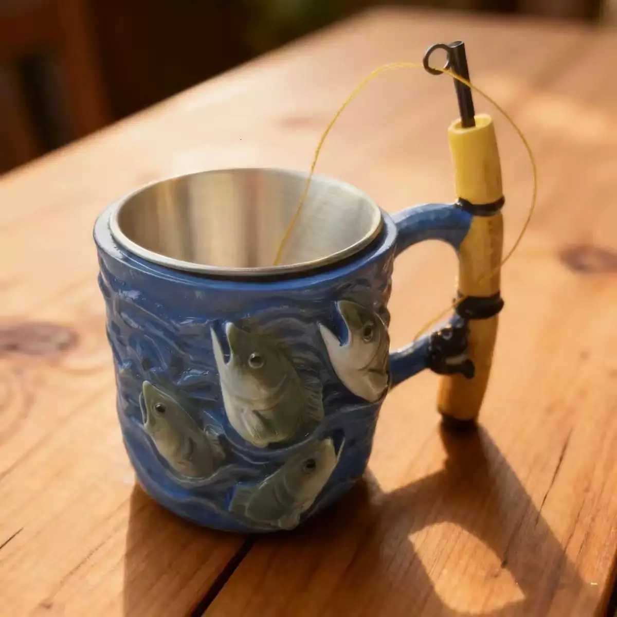 3D Resin Mug with Inner Liner - Creative Fishing Motif Versatile Glass for Coffee And Wine Unique Gift for Fish L C251210