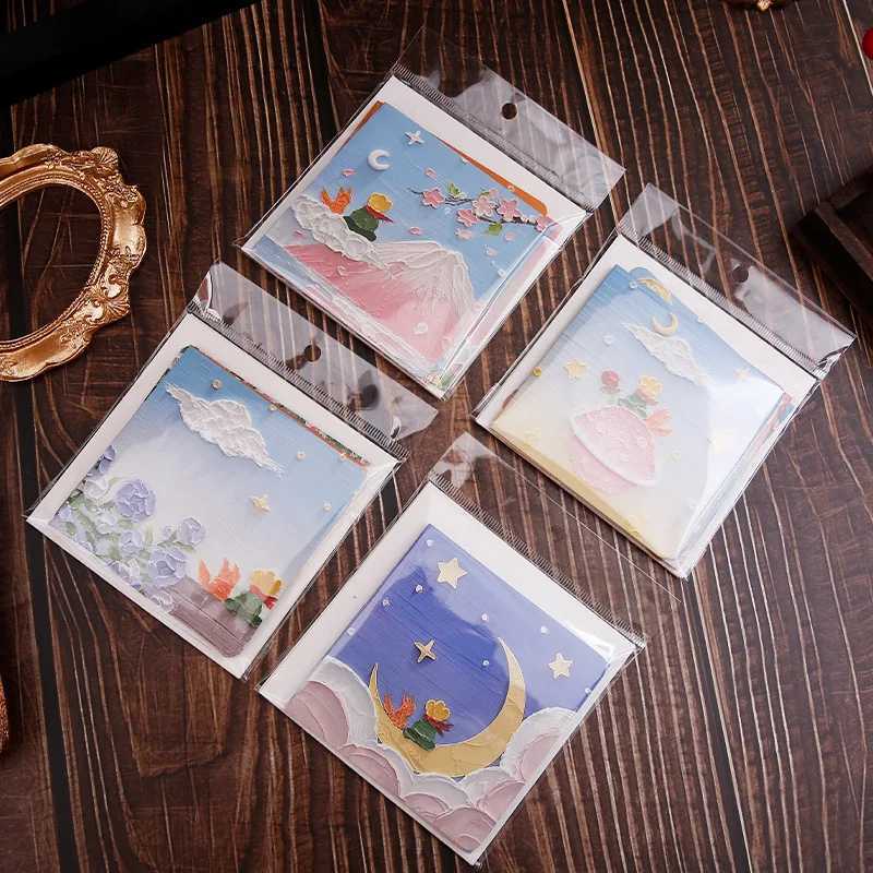 Hand drawn oil painting style Little Prince Rose Folding Blessing Card Thank You Card Student Envelope DIY Gift H251210