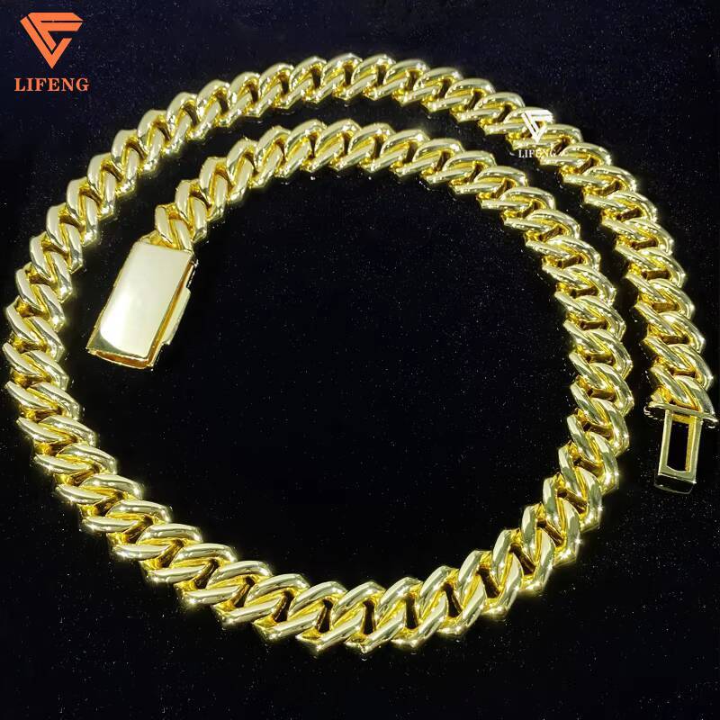 Lifeng Jewelry 15mm 18k Gold Plated Cuban Link Chain Iced Out Hiphop Miami Sterling Silver VVS Moissanite Cuban Chain Necklace