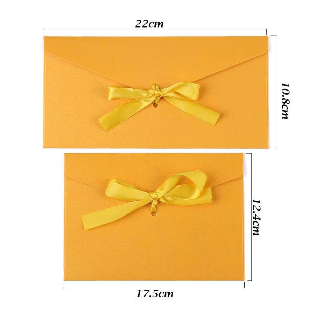 10Pcs/Set Creative Bow Envelope Retro Greeting Card Bags Mticolor Pearlescent Paper Envelop Ribbon Mailer For Wedding Invited H251210