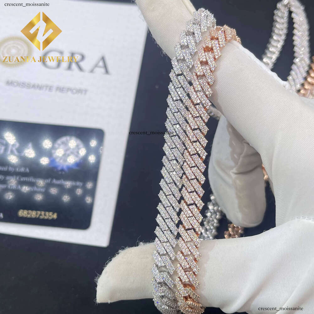 Wholesale Price Hip-Hop Men's Rose Gold Miami Necklace 925 Silver 8mm Iced VVS Moissanite Cuban Chain Rock Jewelry