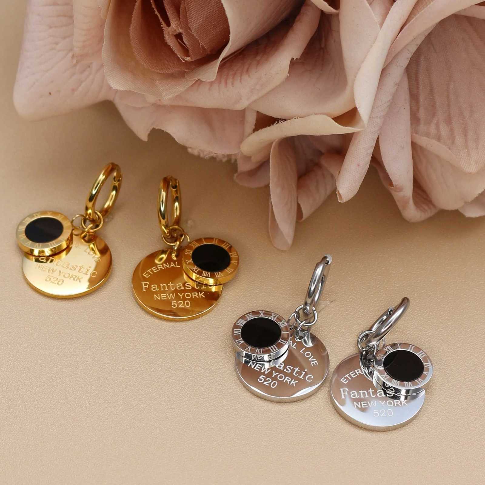 XE-193 New Ran Numeral Medallion Design FORR Stainl Steel Ladies Jewellery Earrings Gift Wholes Y251210