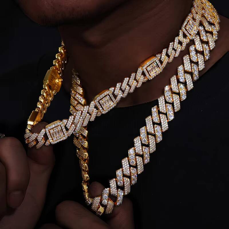 Dropshipping Luxury 18mm Gold Plated 925 Silver Pass Diamond Tester VVS Moissanite Iced Out Cuban LInk Chain Necklace