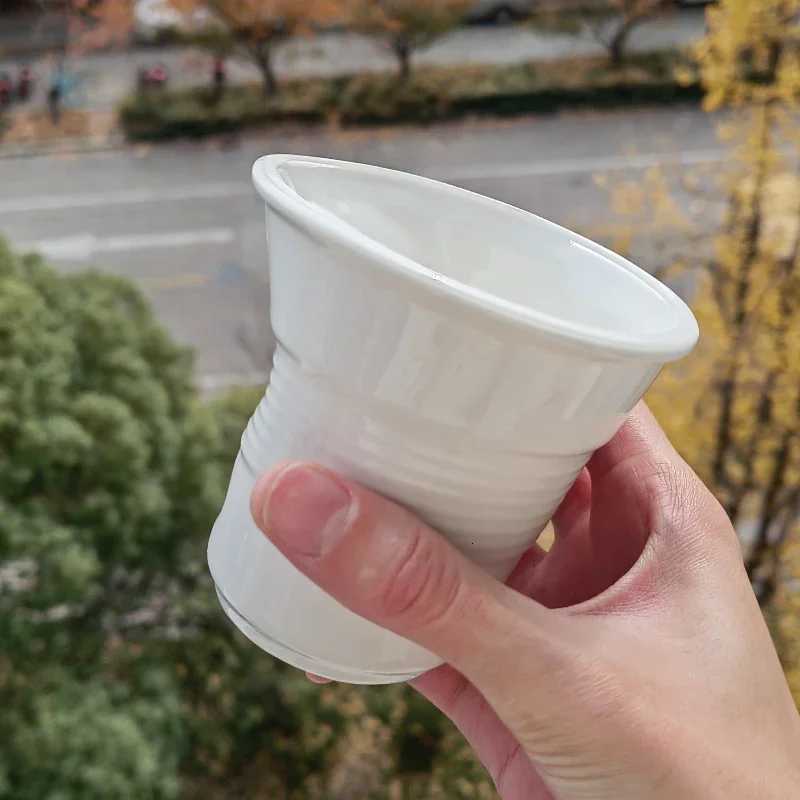 67oz Korean Style Cups and Mugs Coffee Mug White Ceramic Nordic Wrinkle Cup 200ml Drinking Coffe Tumbler English Letter Gift C251210