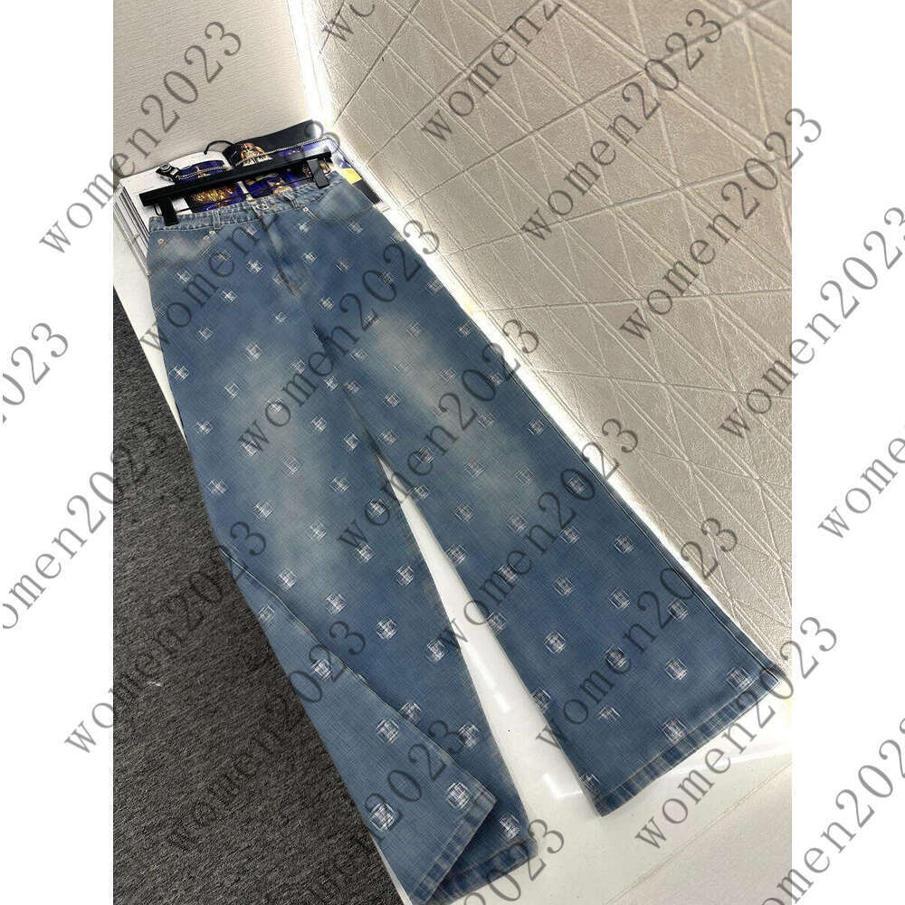 Fashion Women's Jeans Designer Full Print Jacquard Wide Leg Jeans Women's Autumn High Waist Draped Loose Straight Floor-Length Pants All-Season Wear