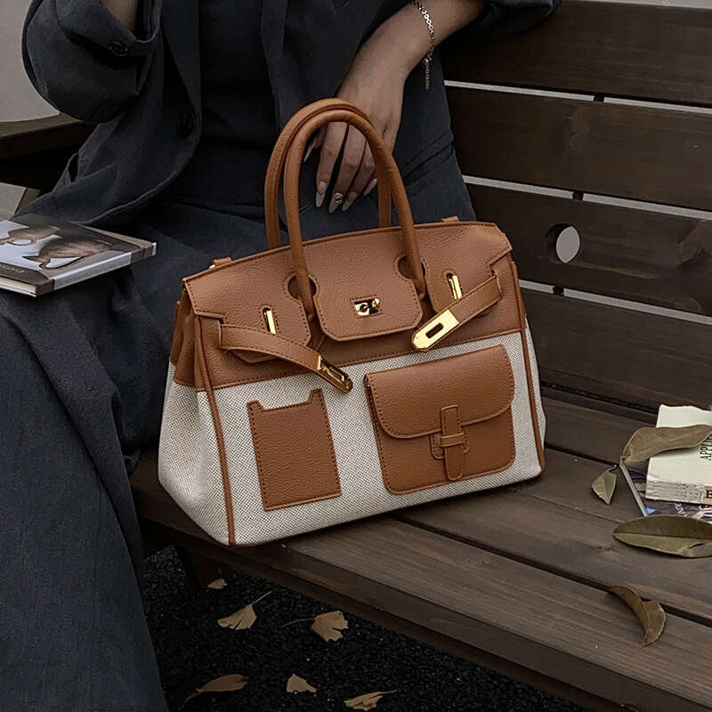 Fashion Color-Block Large Capacity New Commuter Versatile Crossbody High-End Feel Women's Handbag Platinum Bag