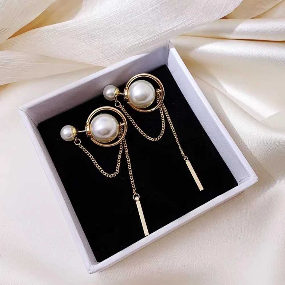 Long chain earrings Korean fashion pearl earrings long tassel metal chain pendant fashionable cute exquisite jewelry Y251210