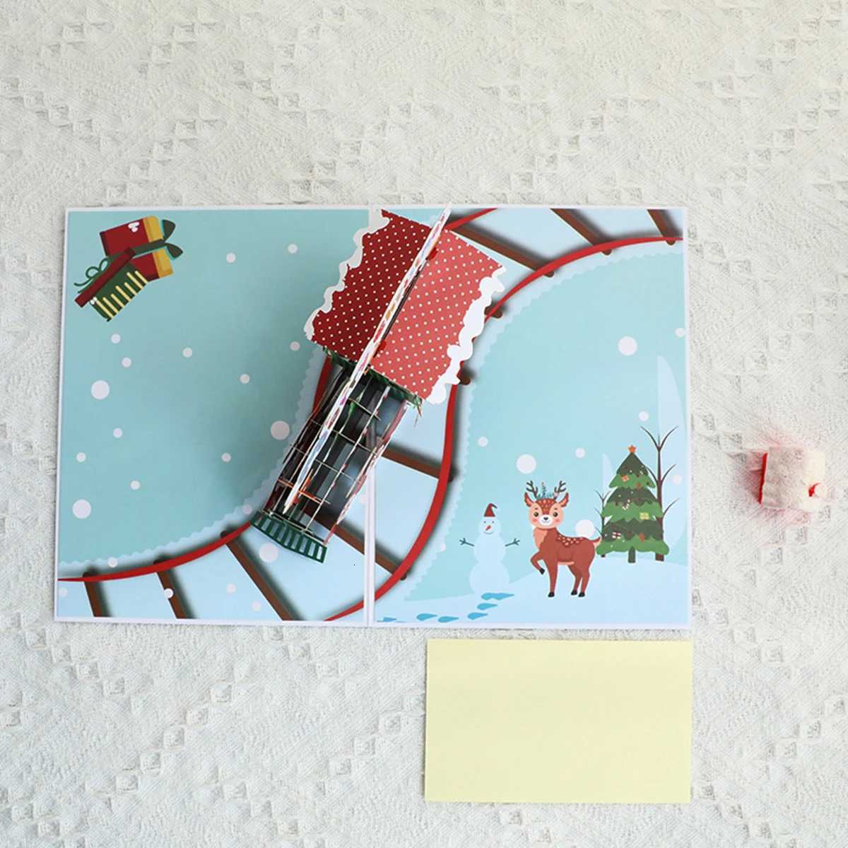 A set of 3D -up Christmas train-shaped greeting cards party invitations and thank you message cards including envelopes H251210