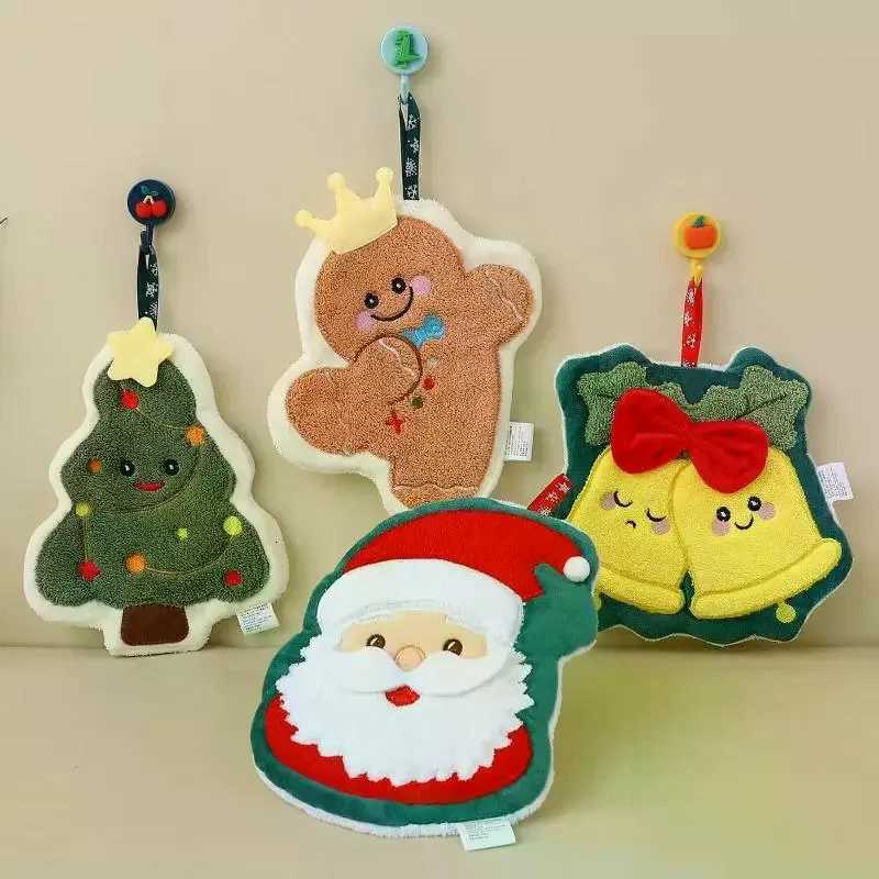 Coral Fleece Christmas Santa Claus Hand Towels Water Absorption Quick-drying Hand Towel Christmas Tree Bell Kitchen Bathroom C251210
