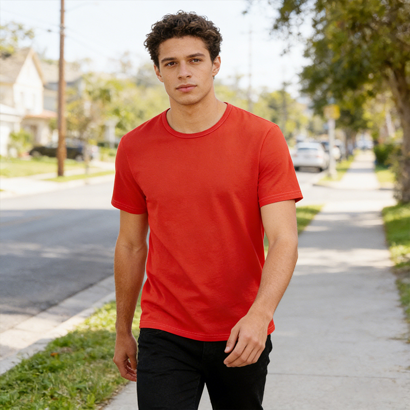 Men's Classic Crew Neck T-Shirt Short Sleeve Regular Fit Heather Gray Basic Tee for Daily Wear GT2-913