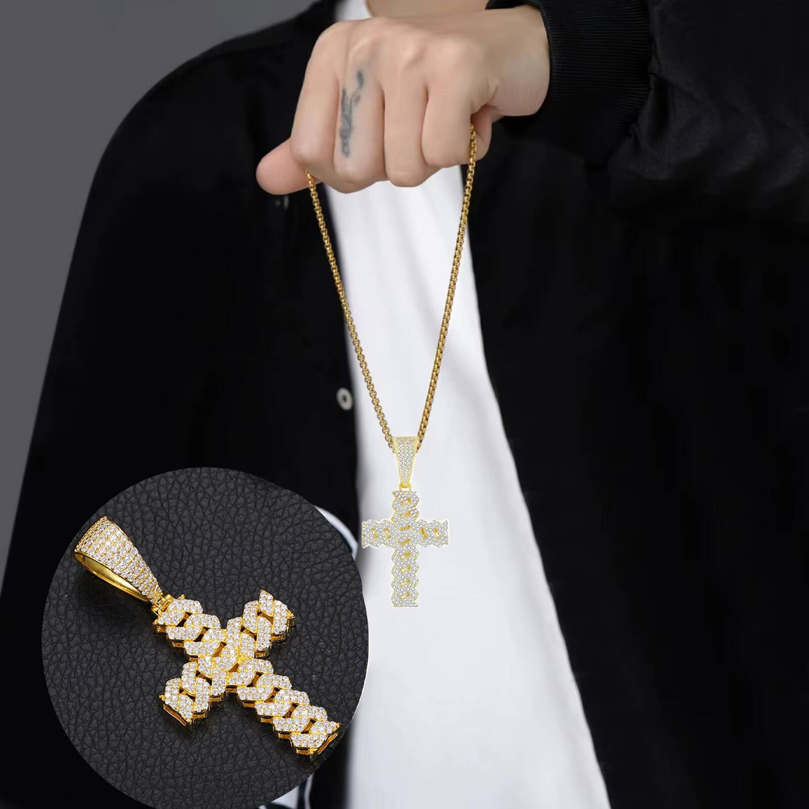 Bling Jewelry for Men Women Gift Gold Plated 925 Sterling Silver Hiphop Cross Pendant D Color Moissanite Hiphop Necklace