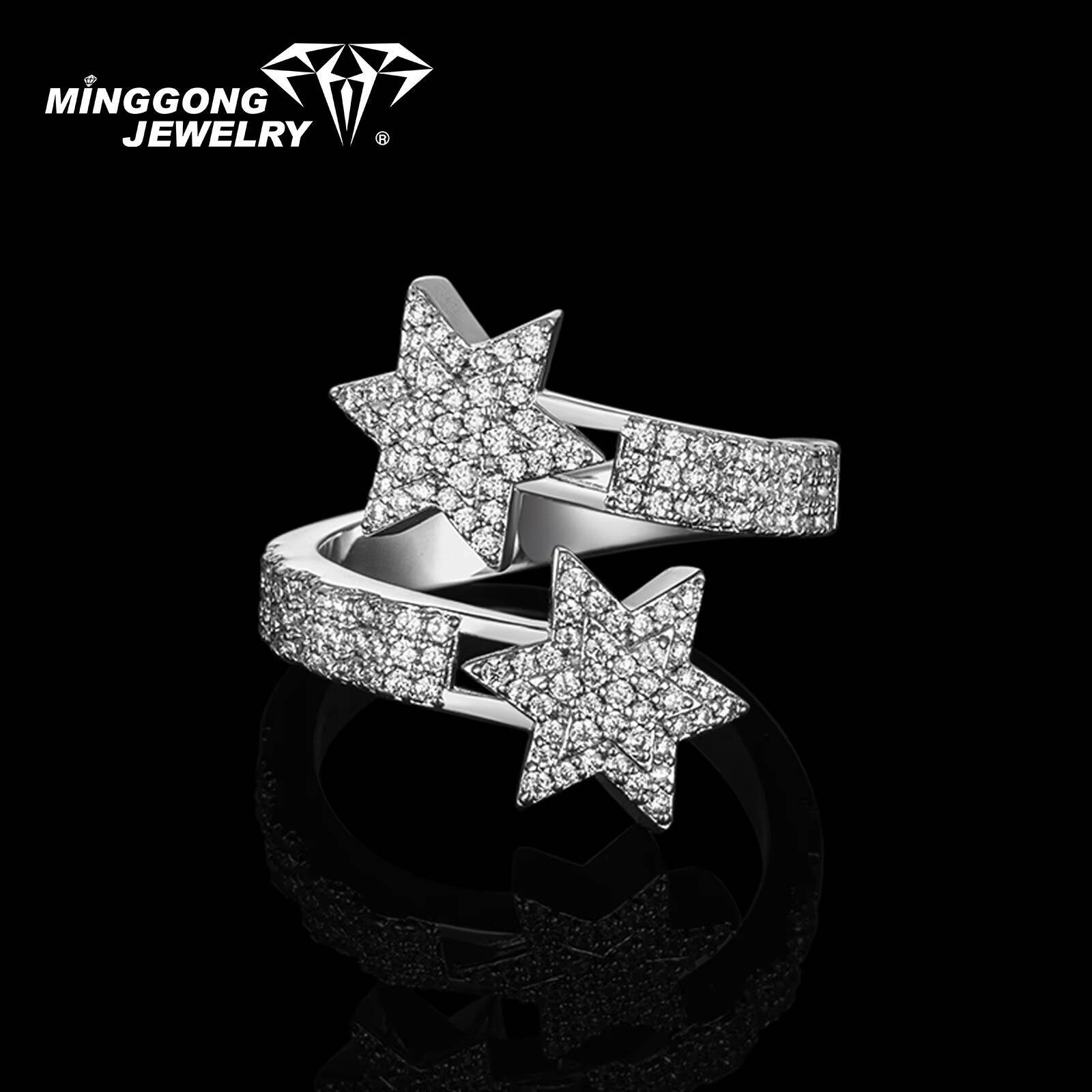 Customizable S925 Silver 9K/10K/14K/18K Gold Pentagram Ring with Moissanite Pave Setting Luxury Hip-hop Style for Man Women