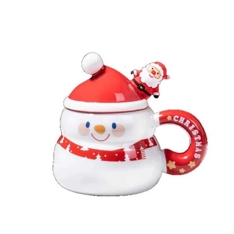 Christmas Ceramic Cup with Lid Spoon Large Capacity Cartoon Christmas Mug Home Holiday Atmosphere Gift C251210