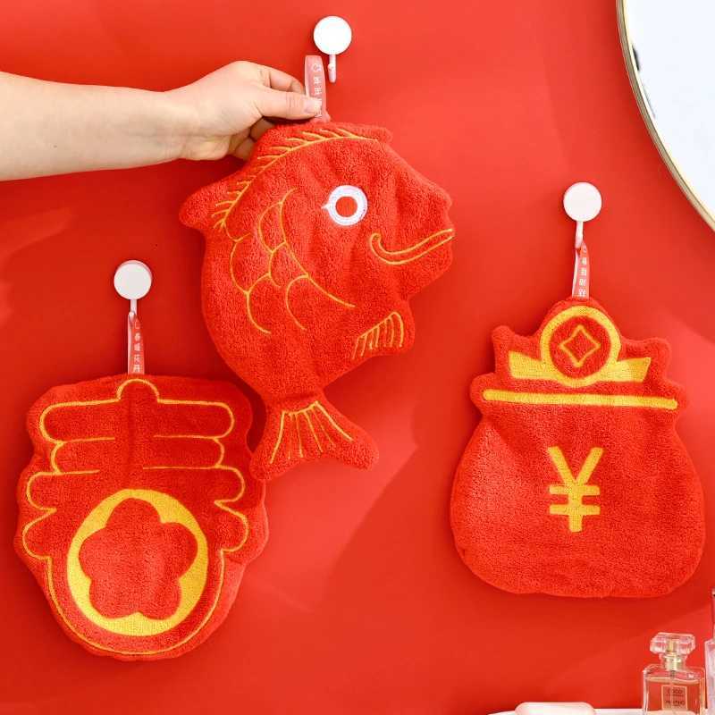 Coral Fleece Soft Hand Towel Bathroom Hanging Washing Hand Towels Handkerchief Rag Spring Festival Fortune Souvenirs Gifts C251210