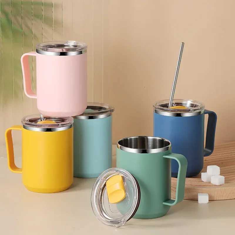 450ml Stainless Steel Mug Vacuum Mug With Handle and Lid Leak-Proof Coffee Cup Thermos For Home Office Milk Cup Water Bottle C251210