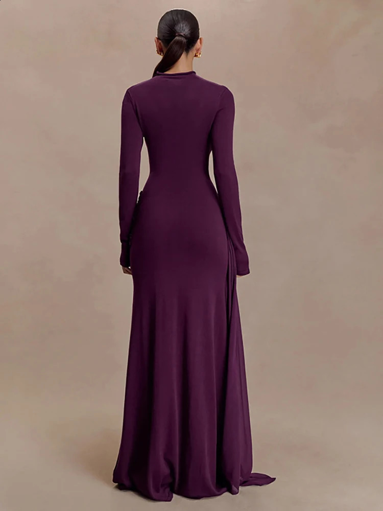 JULISSA MO Womens Turtleneck Maxi Long Sleeve Skinny High Waist Ribbon Detail - Elegant Winter Party Evening Dress C260312