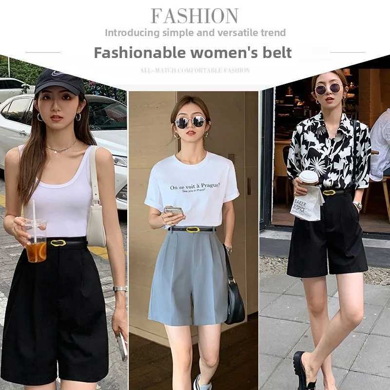 Luxury Fashionable womens thin belt 13cm womens leather denim belt simple and versatile style shiny gold buckle metal ring leat Y251210