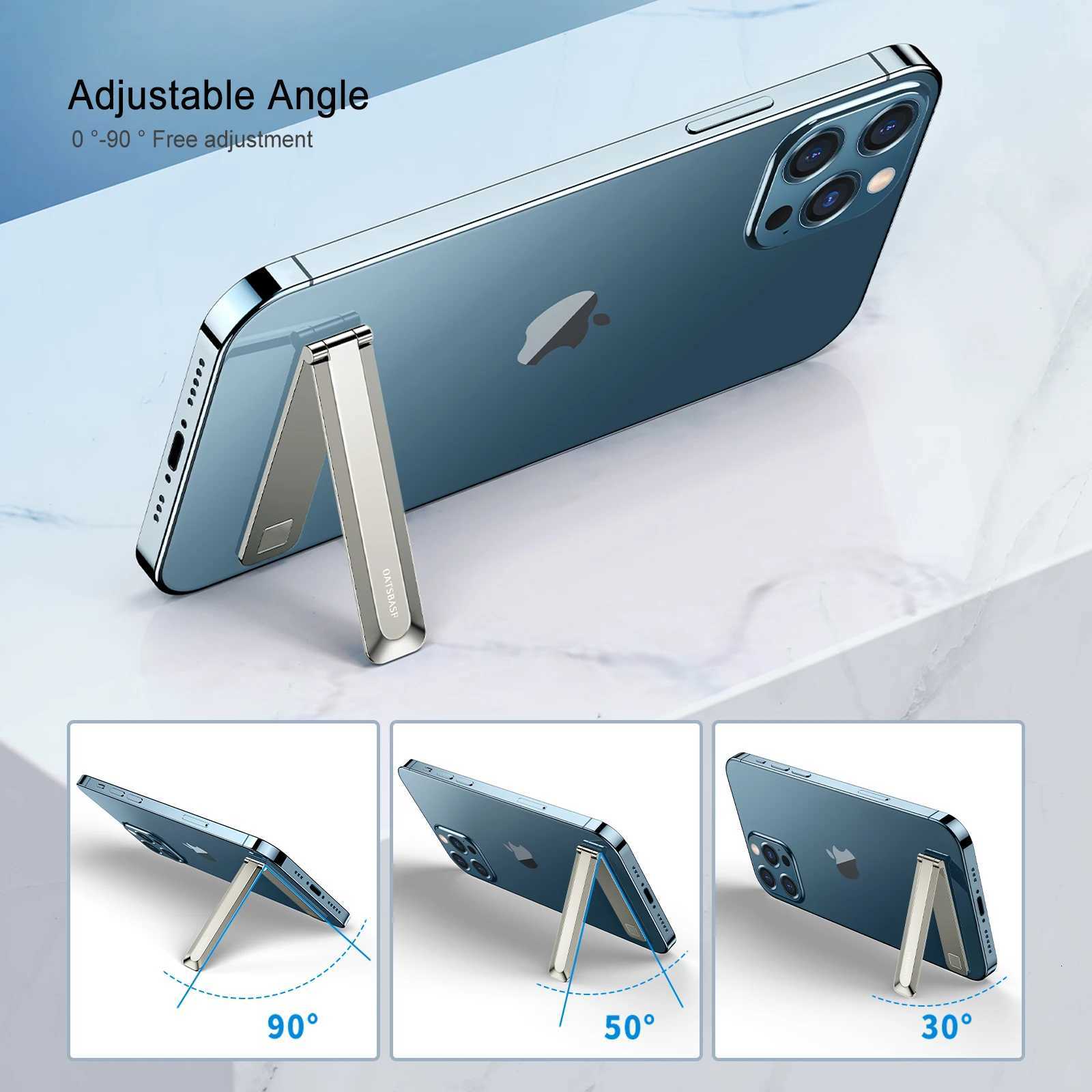 Oatsbasf Metal Invisible Phone Holder Foldable Stand For iPhone Magnetic L Shaped Vertical Kickstand Phone Back Sticker C251210