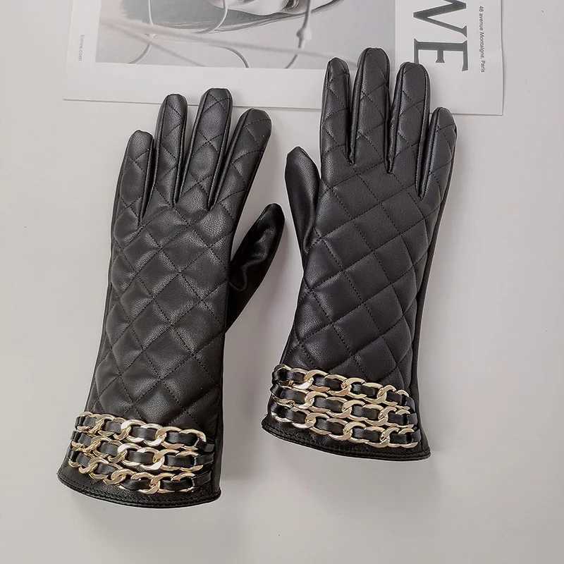 Wen Black Chain Thicke P Inside Grid PU Artificial Leather G Sexy Fem Nighlub Dance Punk Performance Mitten Y251210