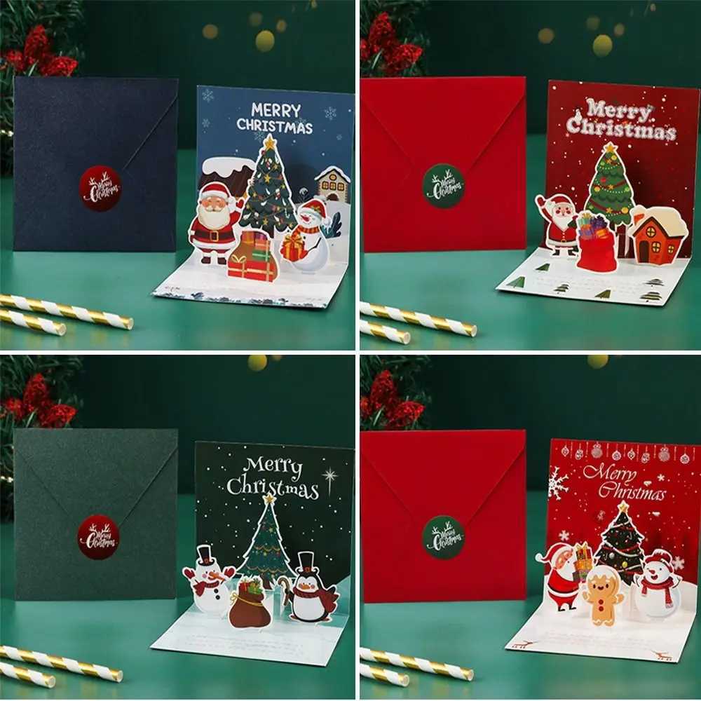 Santa Theme 3D Xmas Greeting Cards Blessing Message Folding Christmas Postcard Paper -up es Card Christmas Celebration H251210