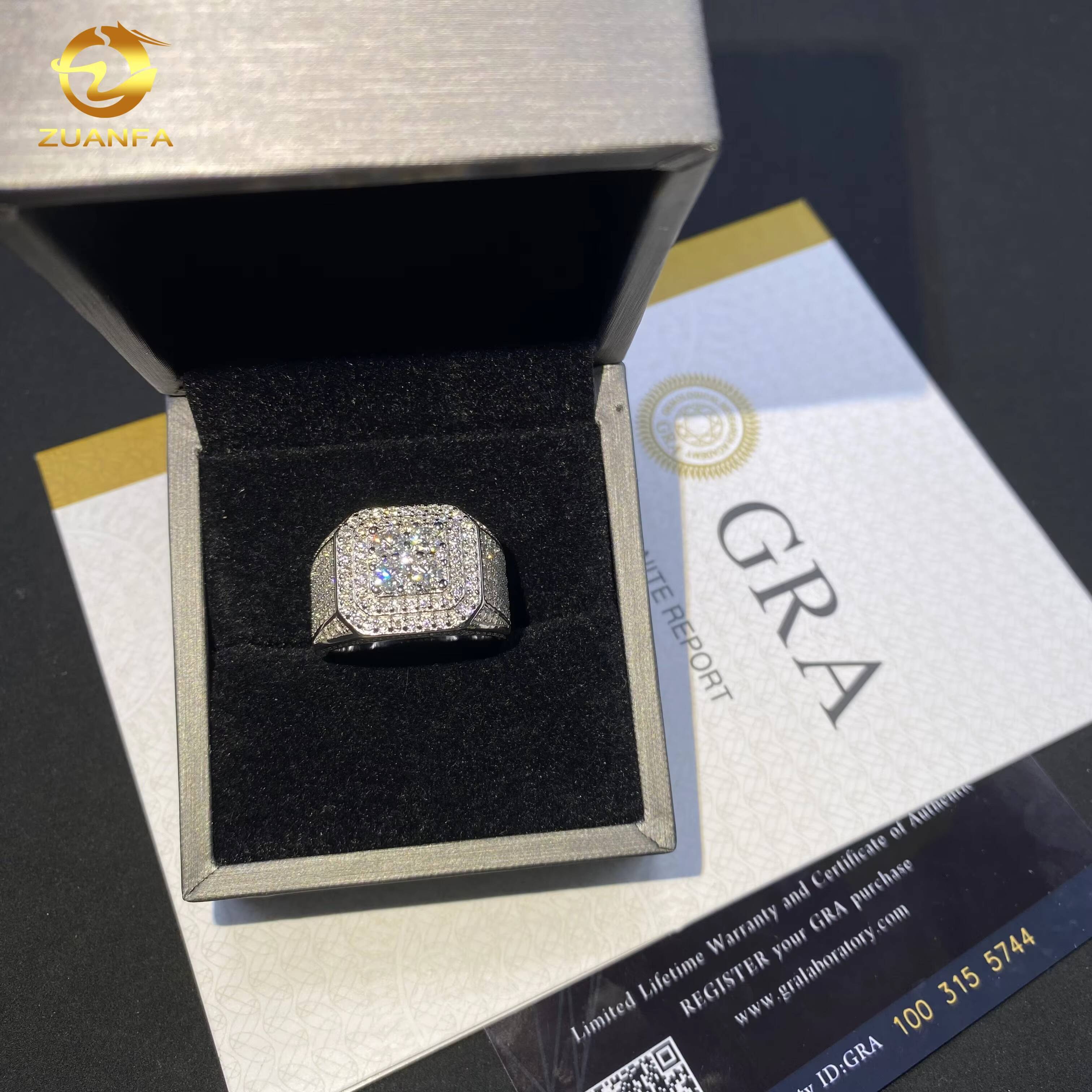 RTS Hot Sale Square Ring Custom Hip Hop Rapper JewelryVVS Moissanite Iced Out 925 Silver Rings Diamond Men Ring