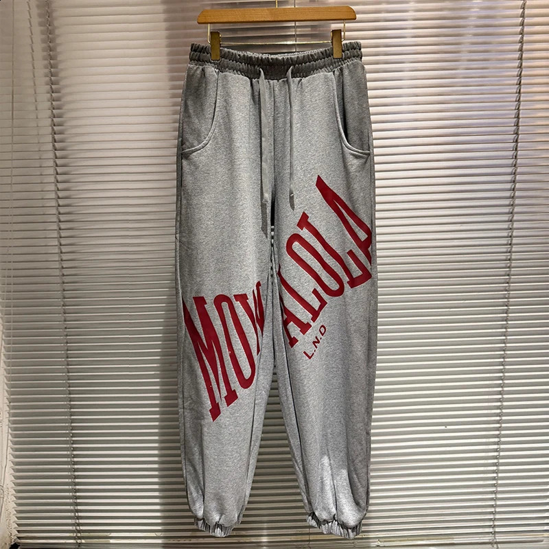 Men Women Unisex Casual Classic Letters Print Mowalola Sweatpants Top Quality Cotton Oversize Vintage Gray Drawstring Pants 251210
