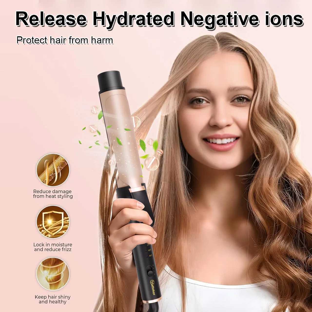 Hatteker 36mm Large Wave Curling Wand for French Lazy Curls Bangs Inward Curling Iron for Home Use Professional Styling HT-101T251210