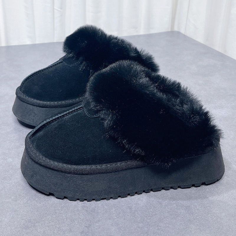 Designer Shoes Thick-Soled Snow Boots Women Winter Platform Sole Closed-Toe Height-Increasing Furry Slippers Thickened and Fleece-Lined for Outdoor We