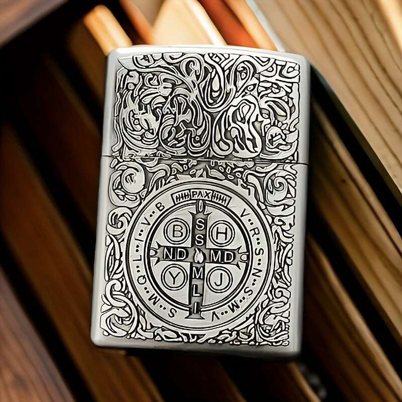 Durable Metal-Like Construction 1pc Double-Sided Lighter Shell Medieval-Style Relief Ornate Knight Chalice Design Smooth Touch Ignition Compatible wit