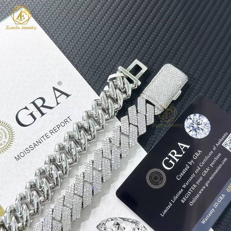 Iced Out Jewelry VVS Diamonds Custom Necklace Hip Hop 925 Silver 3 Rows Moissanite Diamond Iced Out Cuban Link Chain