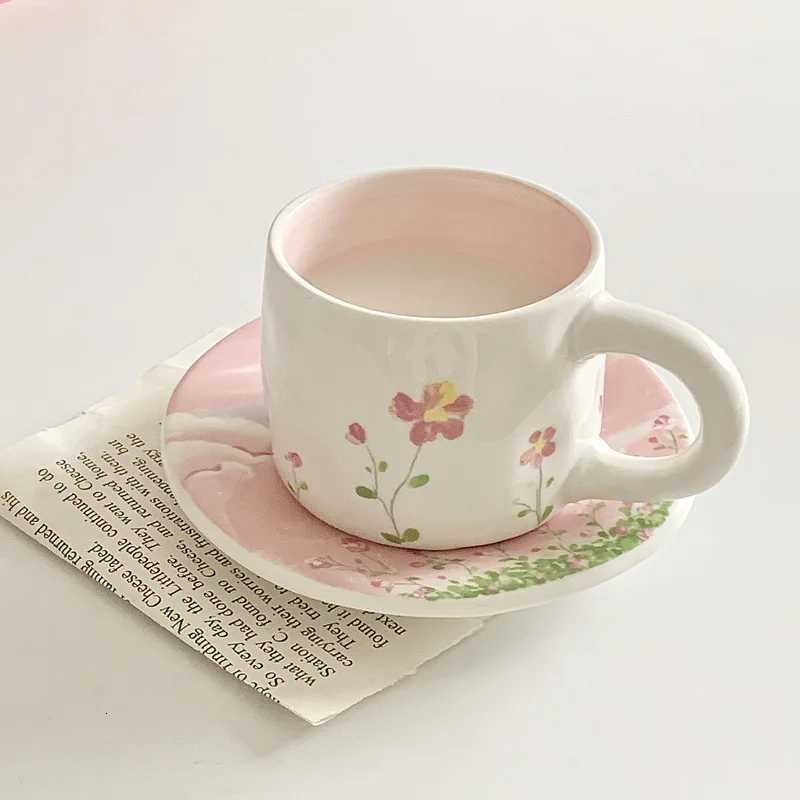 Korean-style Pink Coffee Cup Ins Style Ceramic Cup and Saucer Set Mug Hand-painted Lovely Girl Heart Afternoon Tea Heart Plate C251210