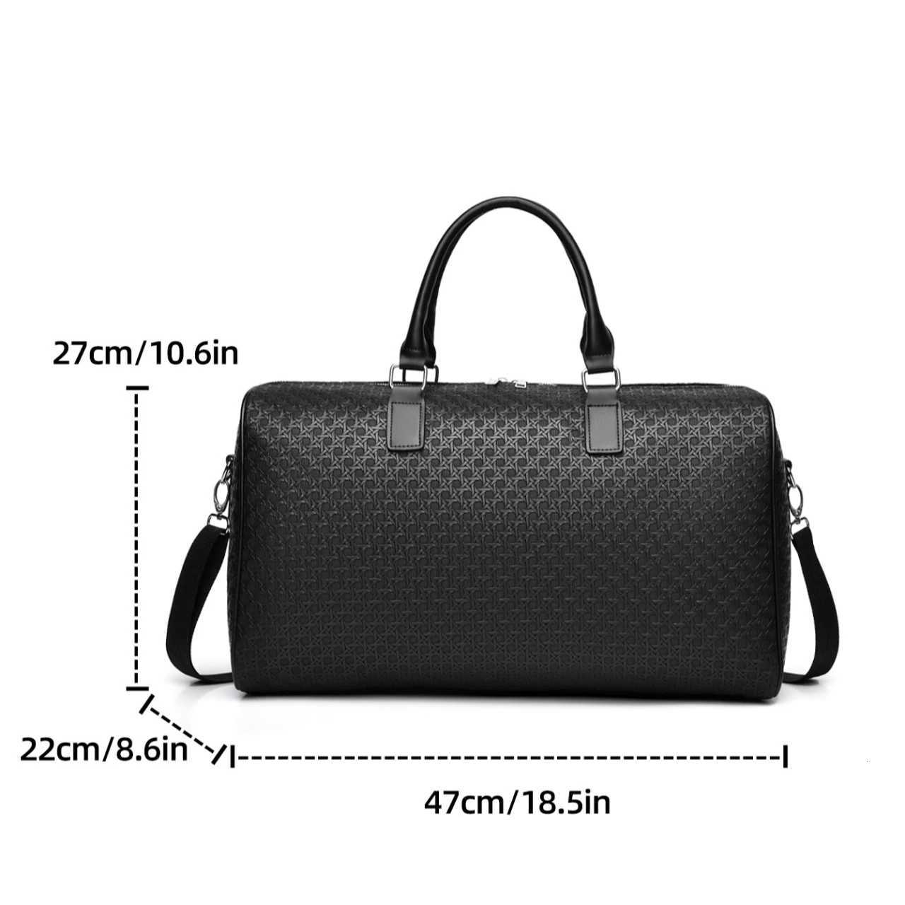 Fi Black PU Leather Travel Duffle Bag Mens Large Capacity Business Travel Lage Bag Minimalist Waterproof Weekender Bag Y251209