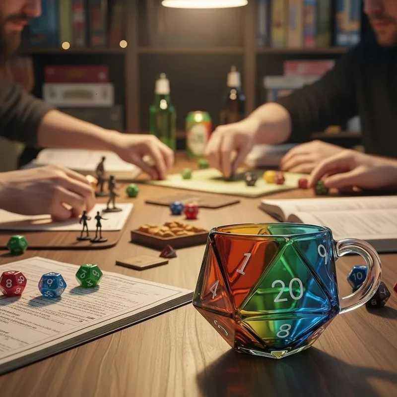 Rainbow D20 Dice Mug with Handle D20 Dice Glass Cup Transparent Glass Game Mug Gift for Fantasy Lovers C251210