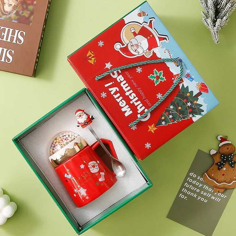 Creative Ceramic Christmas Mugs Set with Lid And Santa Claus Spoon Xmas Gift Coffee Milk Drinking Cup for Home Office C251210