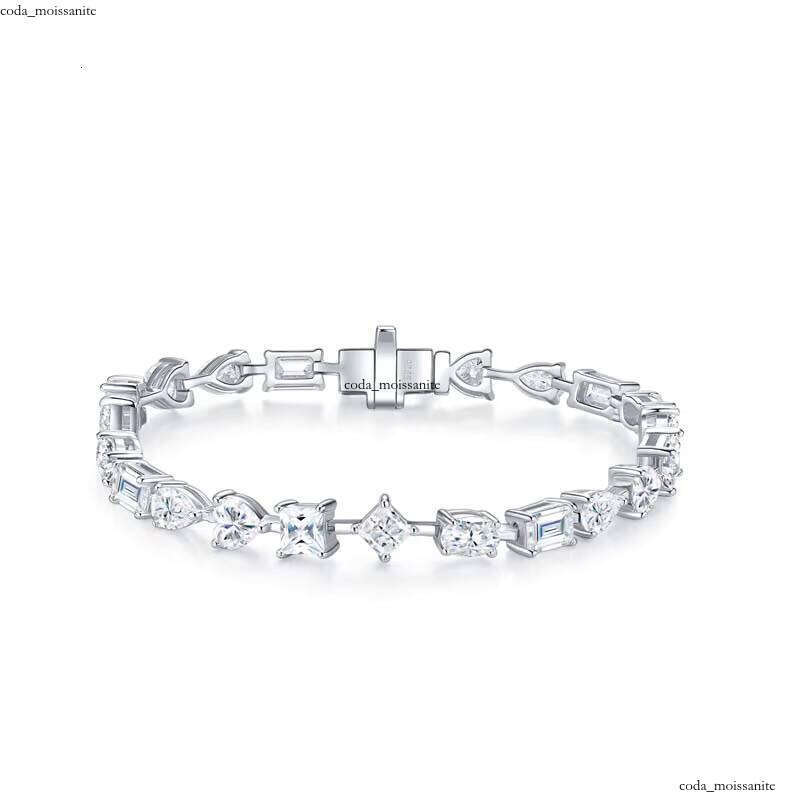 Shiny VVS Moissanite Mixed Cut Tennis Bracelet with Round Princess Baguette Gemstones 925 Silver 18k White Gold Plated Hip Hop Jewelry