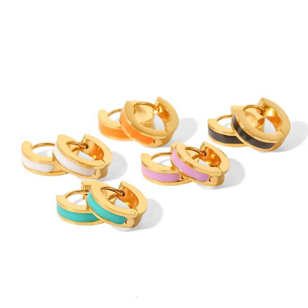High Quality Ins Style 18K Gold Plated Small Hoop Earrings Tarnish Free Stainless Steel Enamel Huggie Earrings For WomenXJ251210 - view 6