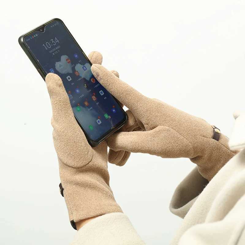 Derong Gs Wens Winter Veet Warm Metal Chain Embellishment Suitable for Driving and Cycling a Pair of Touch Screen Gs Y251210