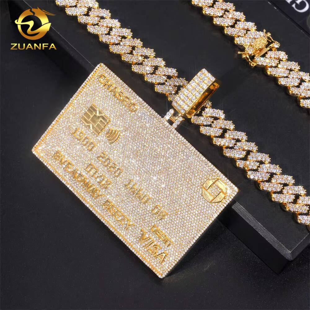 Ready to Ship Hot Sale Credit Card Pendant Sterling Silver Gold Plated GRA Certificate Moissanite Pendant Hip Hop Jewelry