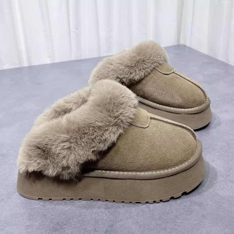 Designer Shoes Thick-Soled Snow Boots Women Winter Platform Sole Closed-Toe Height-Increasing Furry Slippers Thickened and Fleece-Lined for Outdoor We