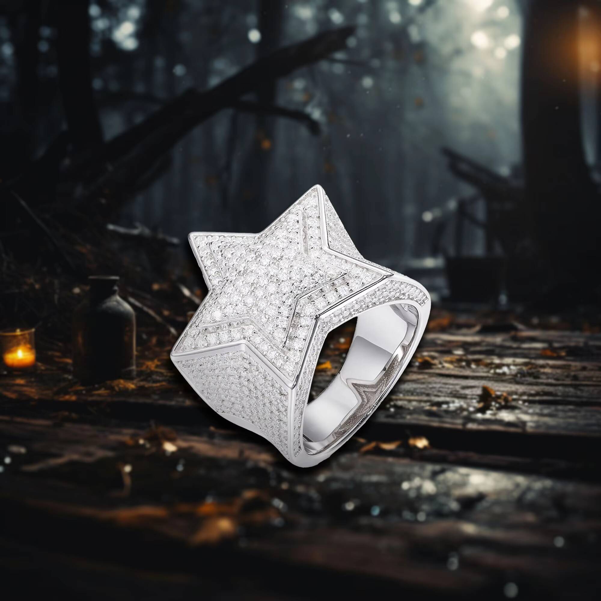 S925 Sterling Silver Moissanite Five-Pointed Star Ring 14K Gold Plated Hip Hop Trendy Jewelry
