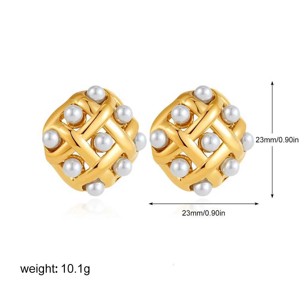 Vintage Gold Plated Stainl Steel Earrings for Wen Metal Weave Double Layer Imitation Pearl Stud Earring Elegant Jewelry Y251210