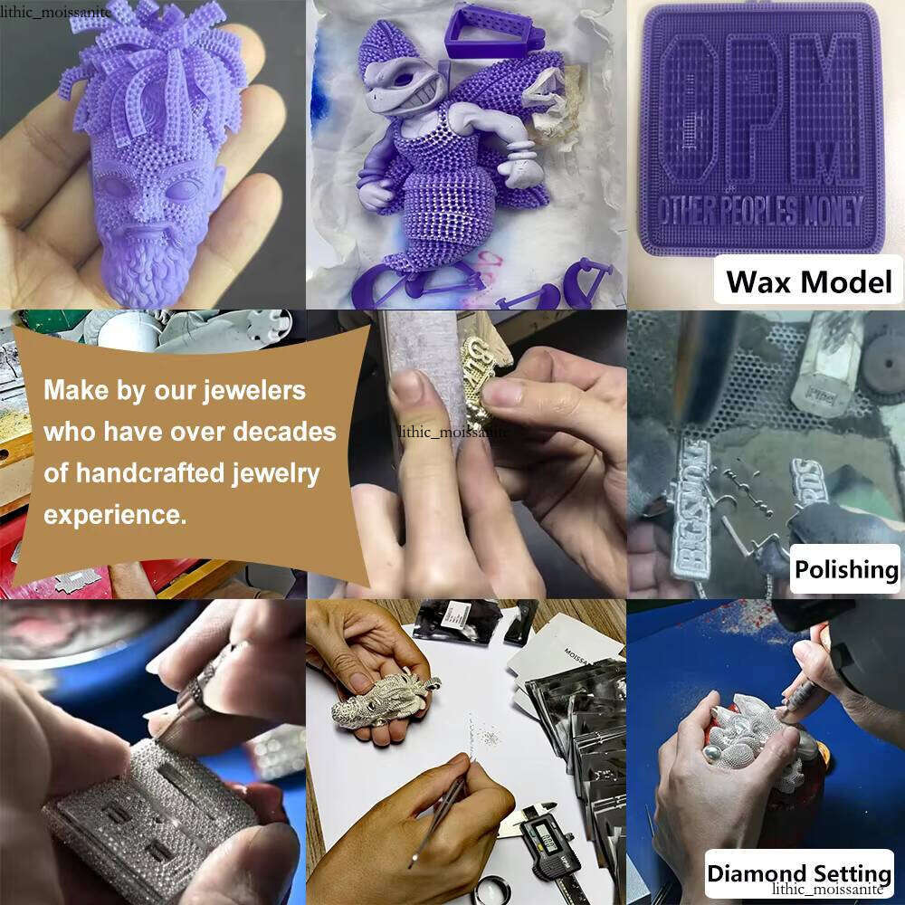 Ice out VVS Moissanite Personalized Custom Large Baguette Necklace Shiny Mossanite 3D Men's Pendant Hip Hop Rock Jewelry Fashion