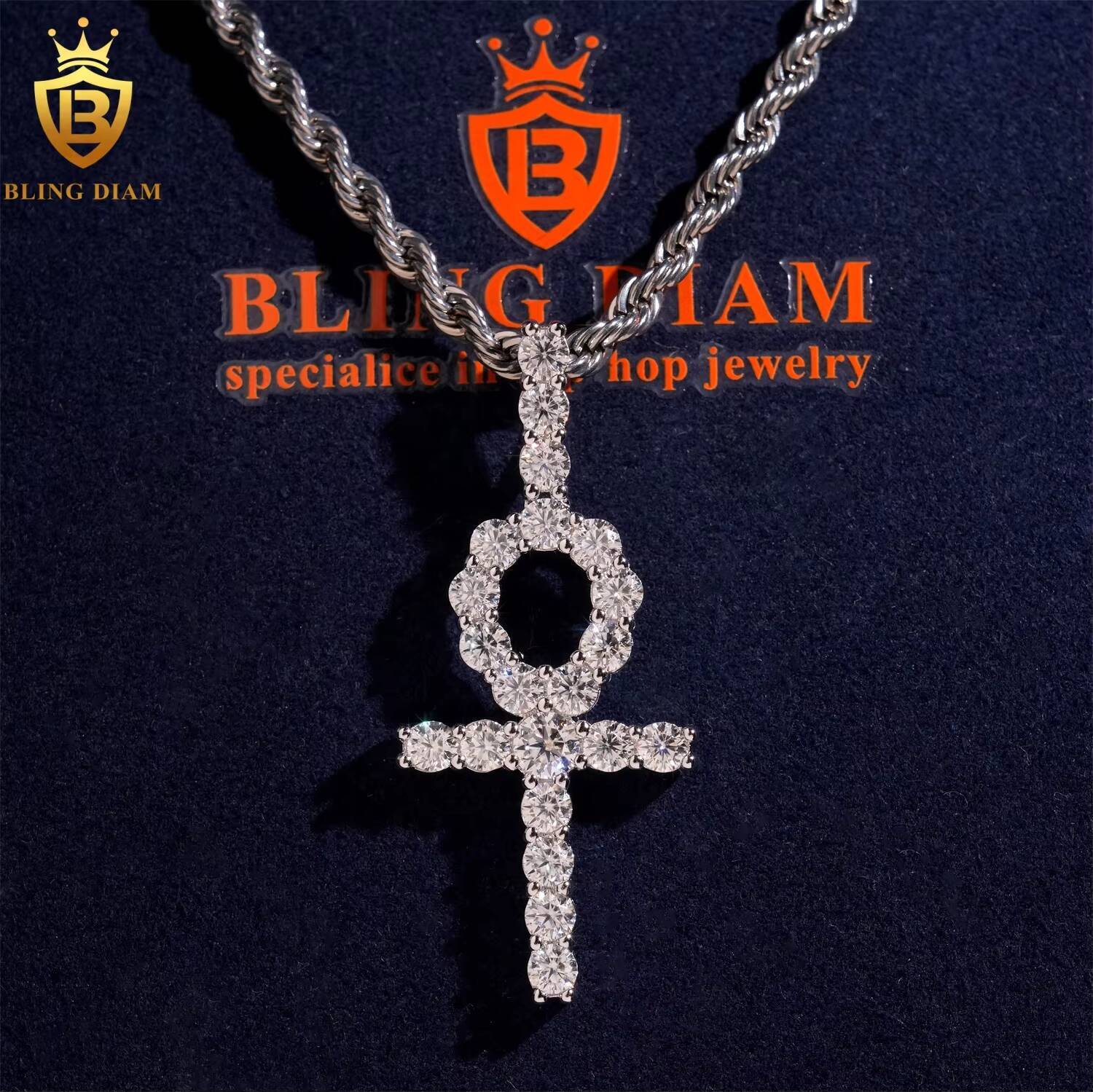 Hot Sale 925 Sterling Silver Luxury Custom Hip Hop VVS Moissanite Cross Pendant