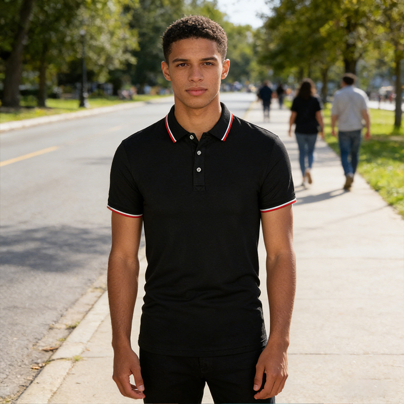 Men's Contrast Trim Polo Shirt Short Sleeve Casual Golf Shirt with Collar for Daily & Business Wear CF3699