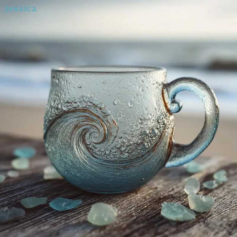 Glass Wave Cup Unique Textured Beach Lovers Themed Mug 12OZ C2512101