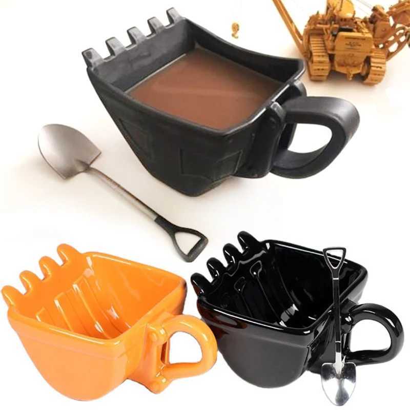 Excavator Coffee Mugs Bucket Model Novelty Mug for Dessert Ceramic Mug with Shovel Spoon C251210