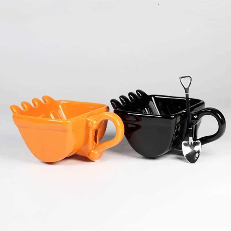Excavator Coffee Mugs Bucket Model Novelty Mug for Dessert Ceramic Mug with Shovel Spoon C251210