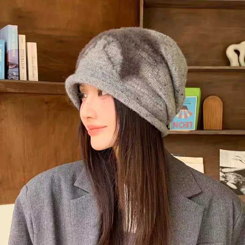 Luxury Womens Woolen Hat with Large Head Circumference Rolled Edge High-End Feel Autumn Winter Bow-Knot Knitted Cold Hat Slouchy Hat Y251209