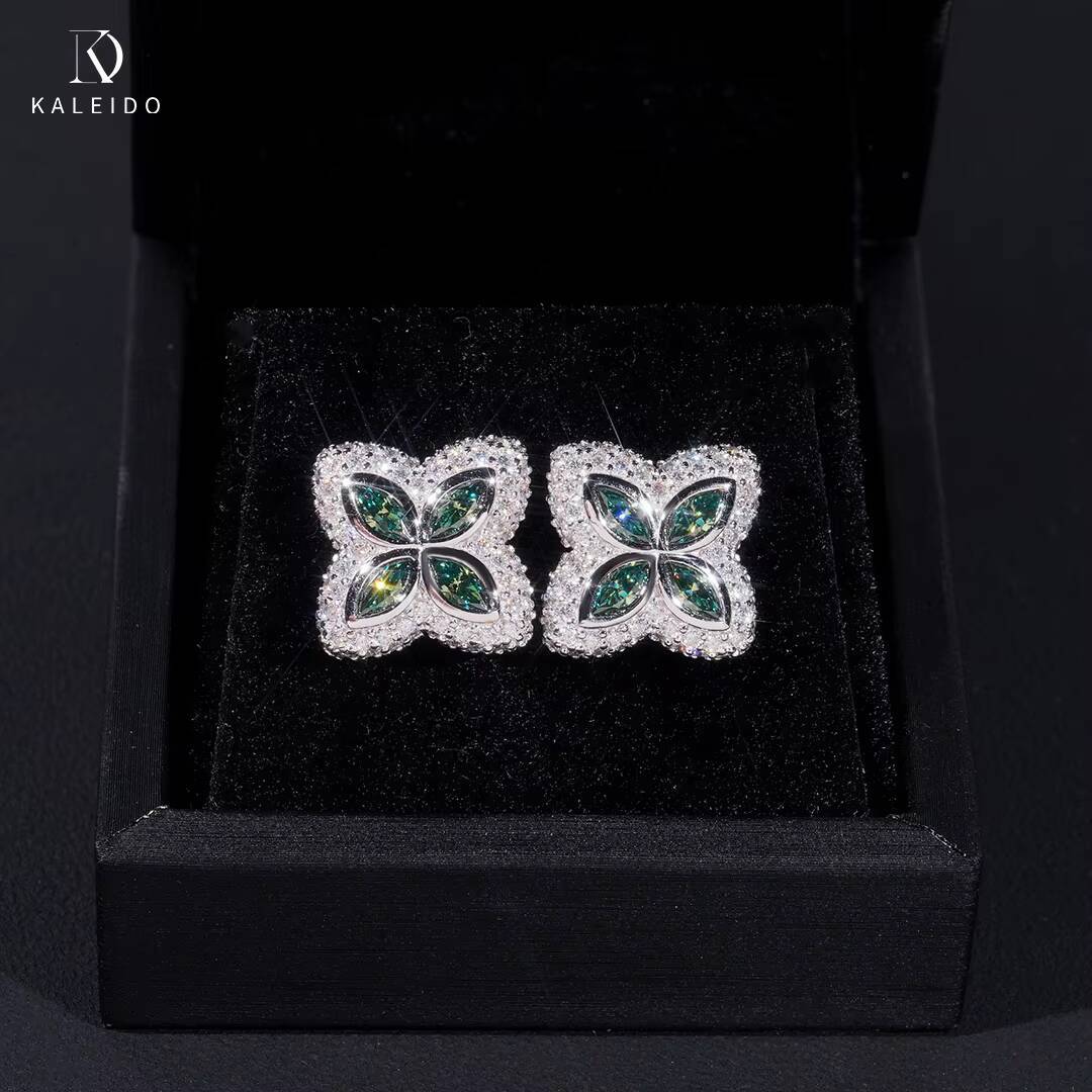 Factory Wholesale 15mm 19mm Color Moissanite Stud Earrings Flower 925 Sterling Silver Fine Jewelry Accessories Hip Hop Jewelry